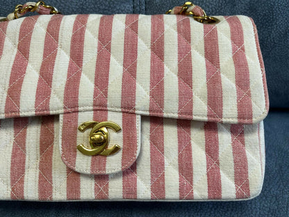Chanel Striped Linen Classic Flap Bag