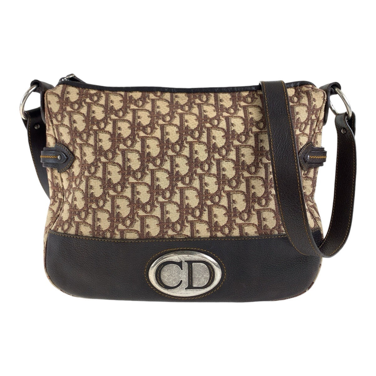 Christian Dior Shoulder Bag Canvas, Leather Beige Brown SilverMetal Shoulder Bag Messenger bag Trotter Women