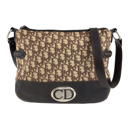 Christian Dior Shoulder Bag Canvas, Leather Beige Brown SilverMetal Shoulder Bag Messenger bag Trotter Women