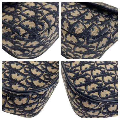 Christian Dior Shoulder Bag canvas Navy Gold Metal Trotter