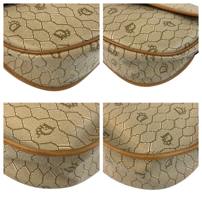 Christian Dior Shoulder Bag PVC Beige Brown Gold Metal Honeycomb Pattern