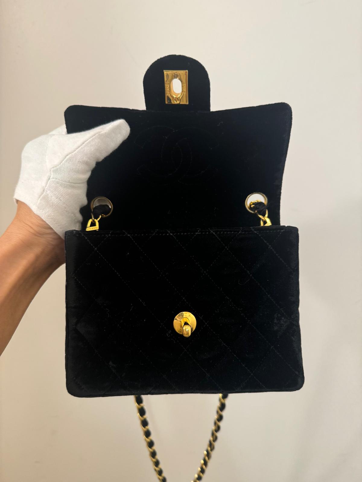Chanel Mini Velvet Flap Bag Black Gold Hardware
