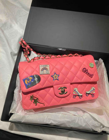 Chanel 24C Flap Bag In Pink Leather Embellished With Charms