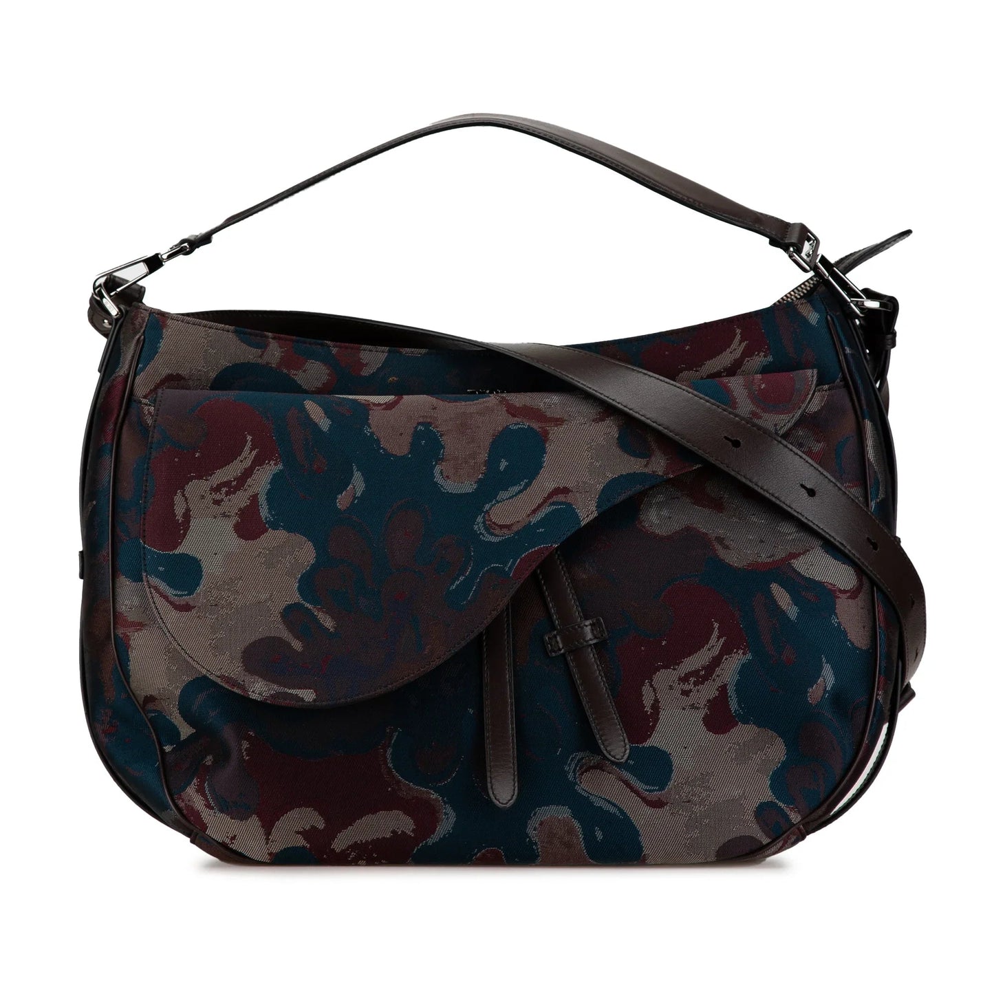 Brown Dior Peter Doig Denim Camouflage Soft Saddle Bag Satchel