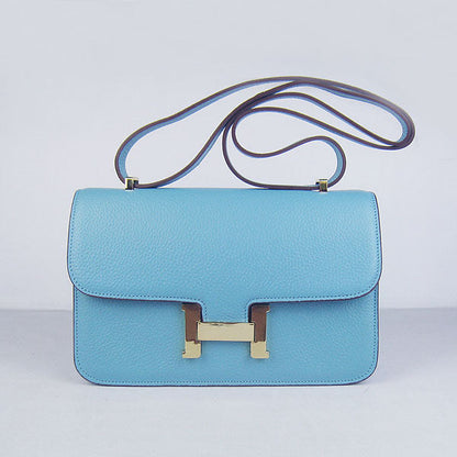 Luxury Hermes Calf Leather Message Bag Light Blue Golden