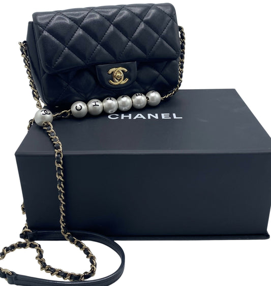 Chanel 2020 My Precious Pearls Black Lambskin Quilted Small Flap Bag Ghw