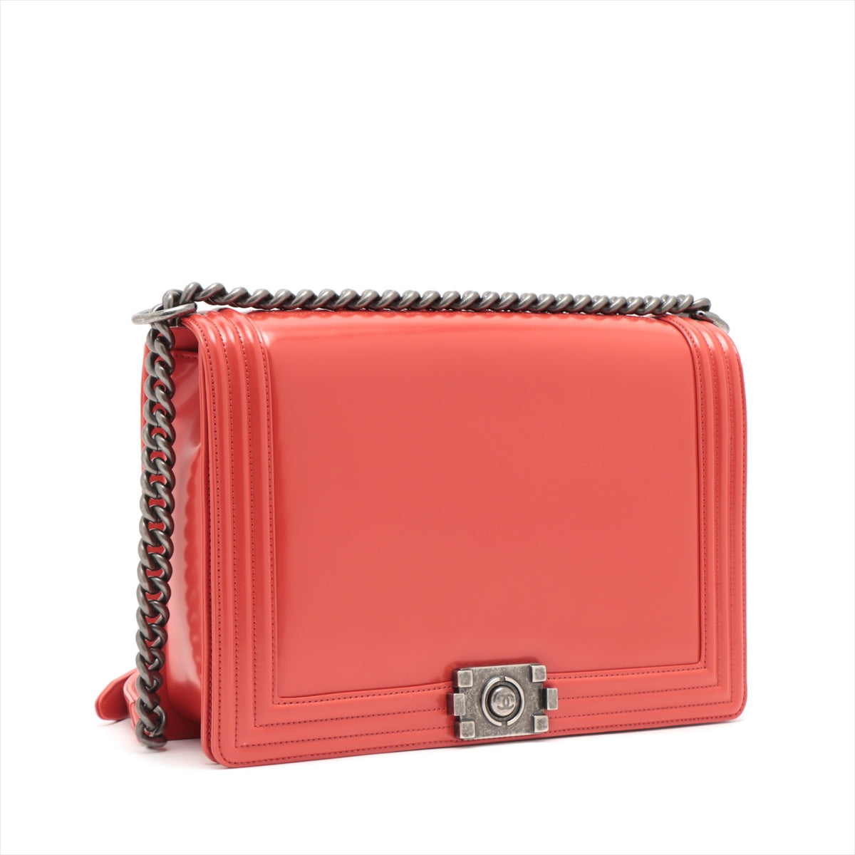 Chanel Boy Leather Red Gold Silver Chain Shoulder Bag