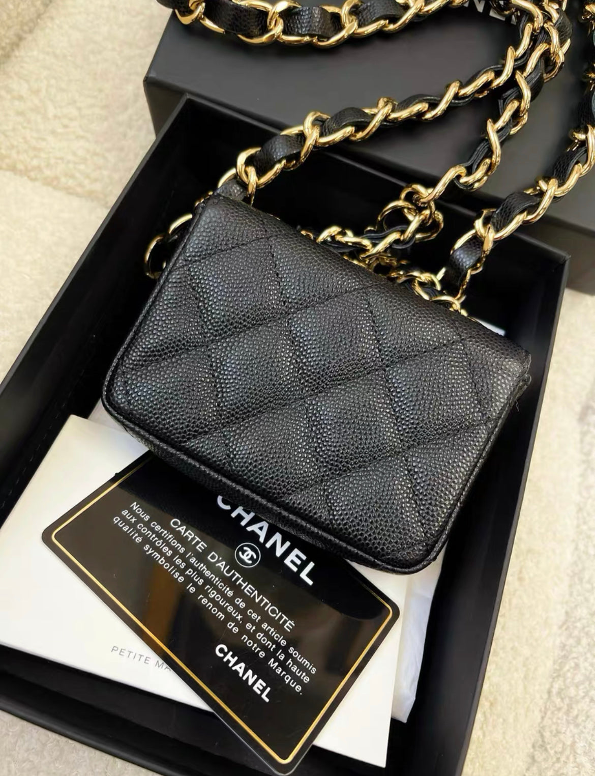 Chanel 21B Caviar Mini Chain Belt Bag Gold Hardware
