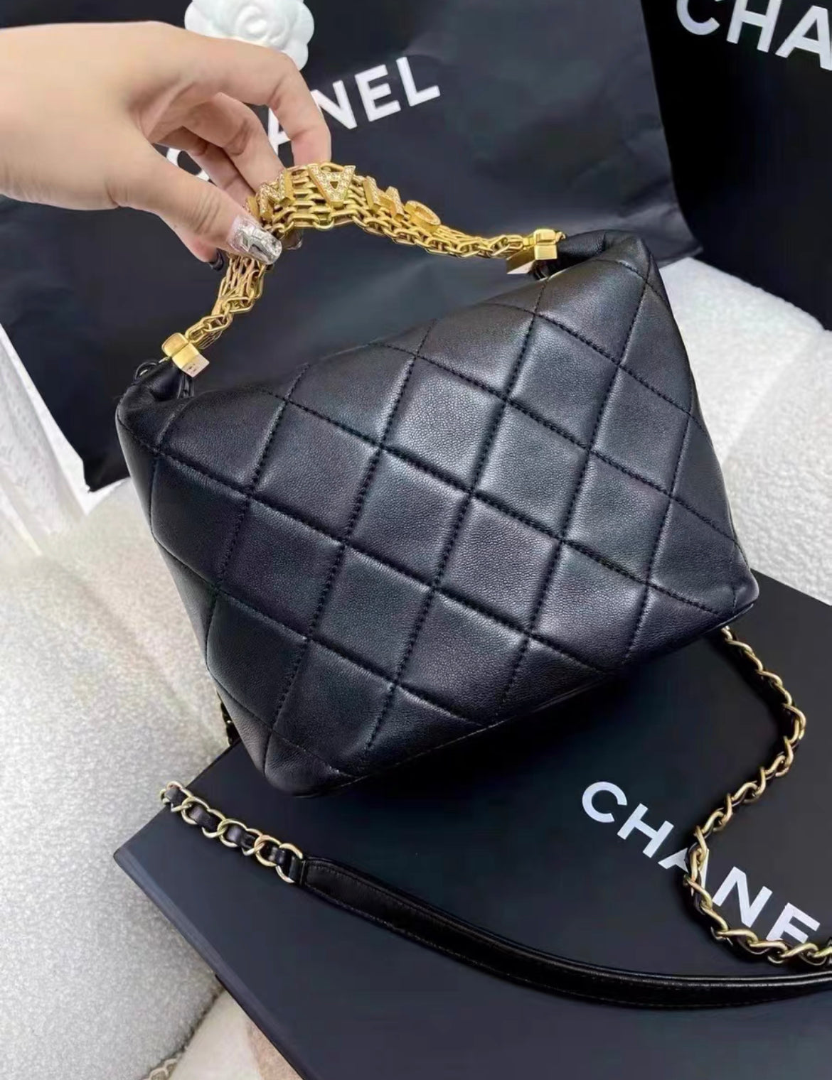 Chanel 22S Black Gold Hobo Bag