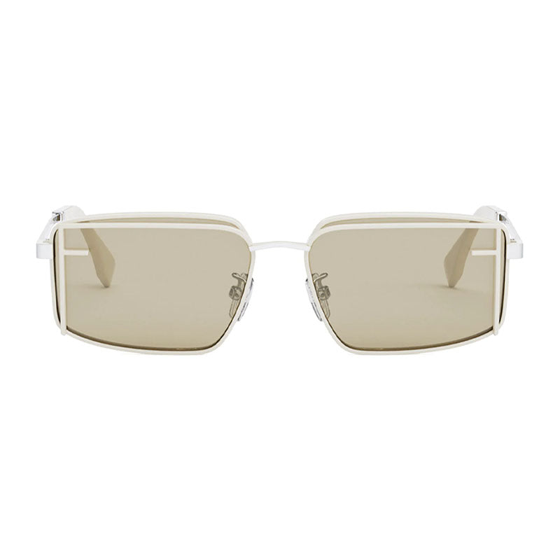 Fendi Sunglasses Square Full Rim, Ivory/Silver Frame and Light Green Lens FE40102U25N