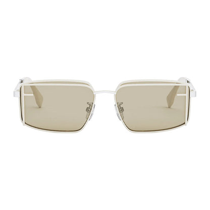 Fendi Sunglasses Square Full Rim, Ivory/Silver Frame and Light Green Lens FE40102U25N