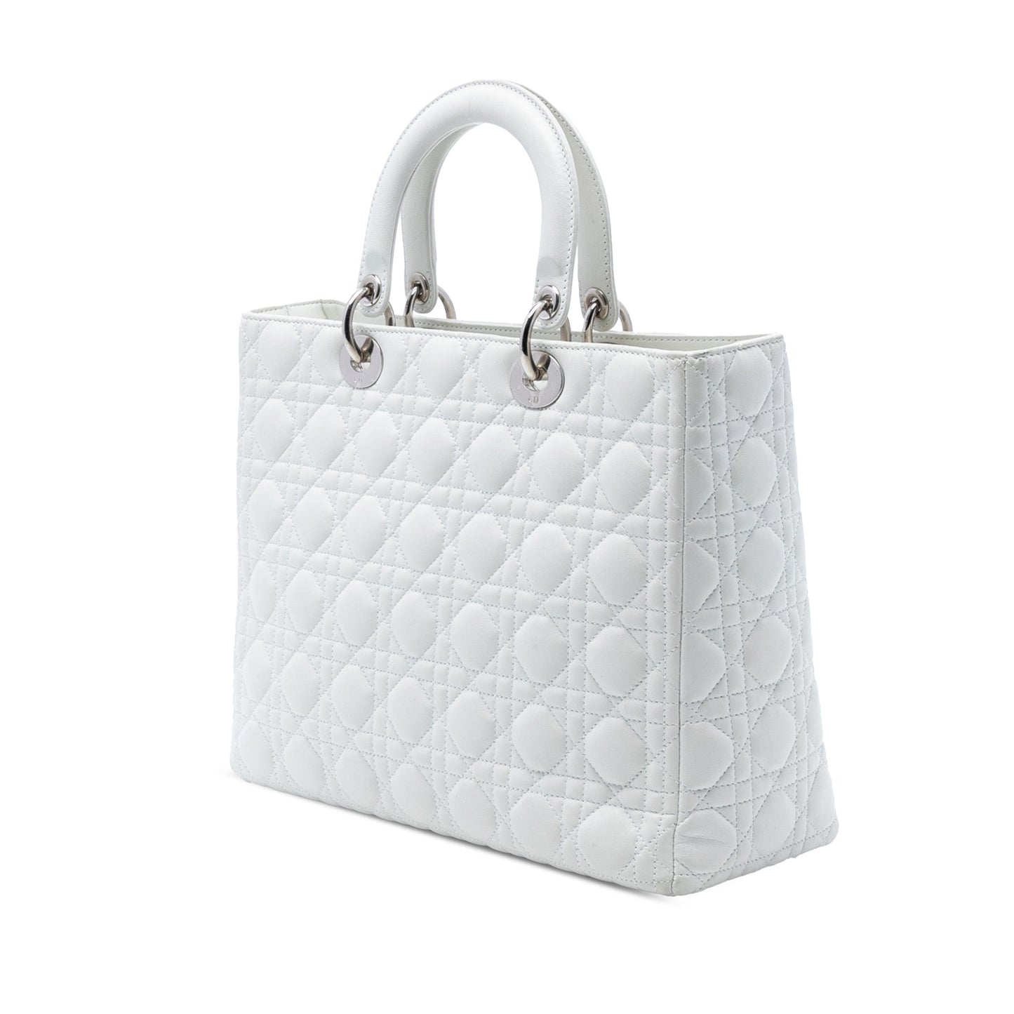 White Dior Large Lambskin Cannage Lady Dior Satchel