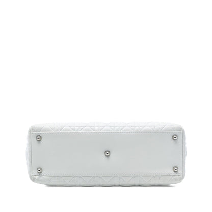 White Dior Large Lambskin Cannage Lady Dior Satchel