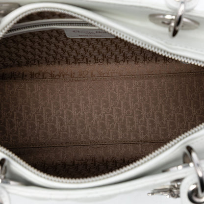 White Dior Large Lambskin Cannage Lady Dior Satchel