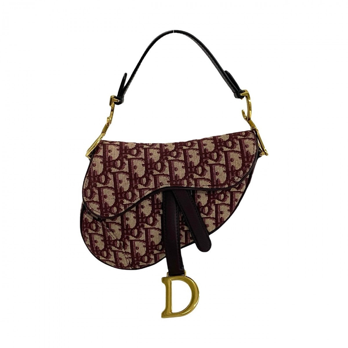 Dior Handbag Leather, Canvas Red Trotter Pattern Saddle bag Women