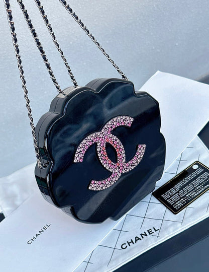 Chanel 2018 Strass In The Forest Camellia Evening Bag In Pink