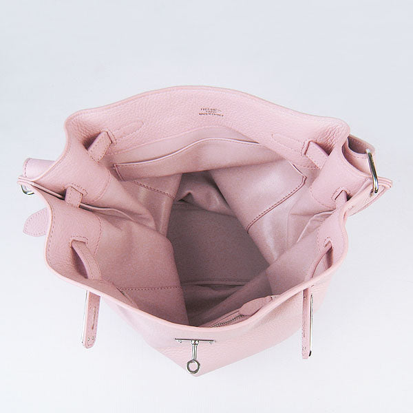 Luxury Hermes Nappa Leather Shoulder Bag Pink Silver