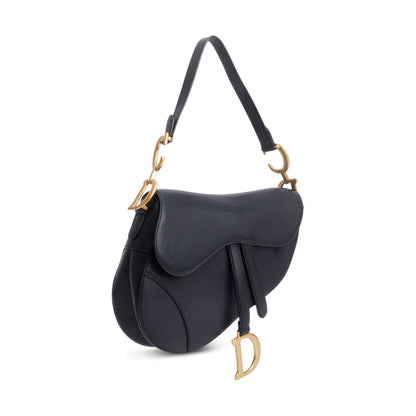 Christian Dior Black Grained Calfskin Leather Saddle Bag