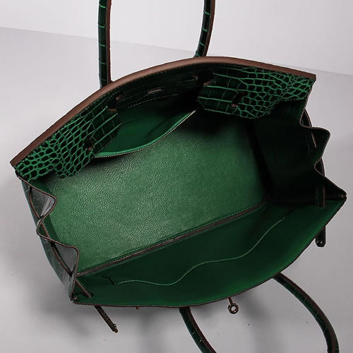 Luxury Hermes Birkin 30Cm Crocodile Leather Bag With Strap Green Gold
