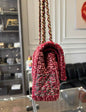 Chanel Burgundy Red And Multicolor Tweed Medium Classic Flap Bag Gold Hardware Rare Model
