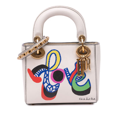White Dior Dioramour Niki De Saint Phalle Mini Calfskin Love Lady Dior Satchel