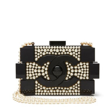Chanel Black Lucite And White Pearl Lego Brick Clutch Black Hardware 2014