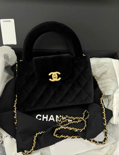 Chanel Kelly Velvet Black Shoulder Bag