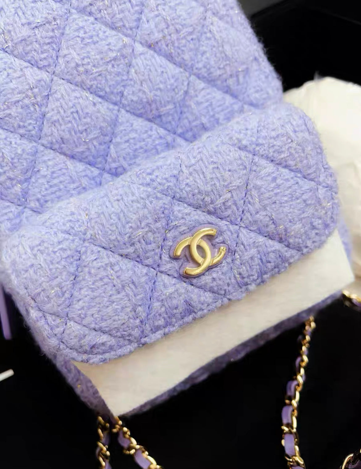 Chanel Luxury Tweed Gold Backpack