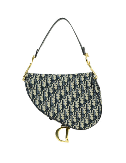 Christian Dior Blue Canvas 2018 Oblique Saddle Bag