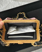 Chanel Mini Clutch With Bow Crossbody Bag Black Shiny Lambskin And Pink Patent Crumpled Lambskin Antique Gold Hardware