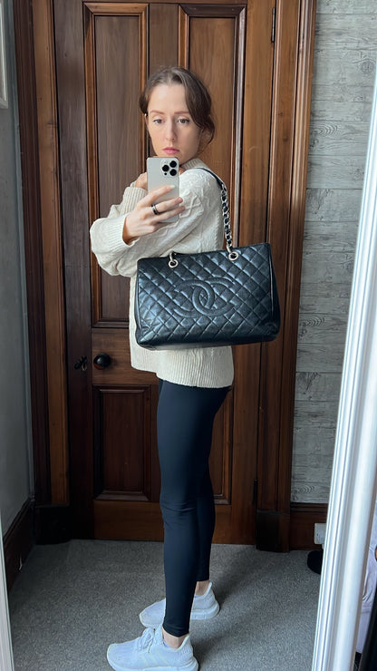 Chanel Caviar Black Silver Tote Style