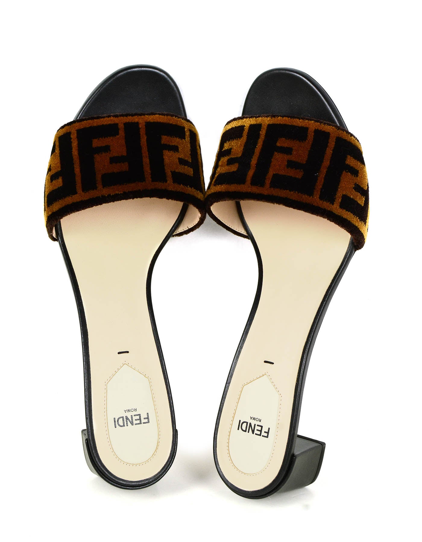 Fendi NEW Logo Print Velvet & Leather Mules sz 39.5