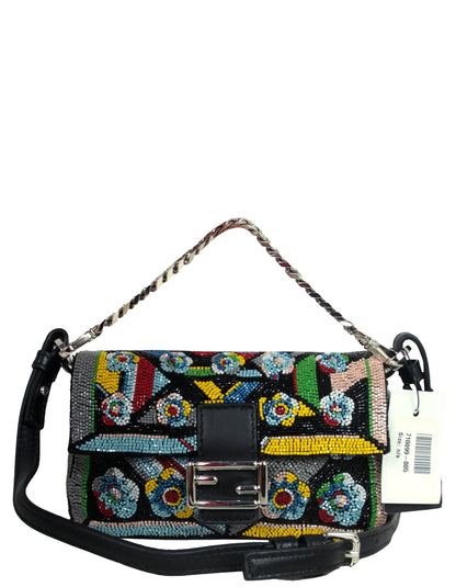 Fendi NWT Floral Beaded Micro Mini Baguette Crossbody Bag