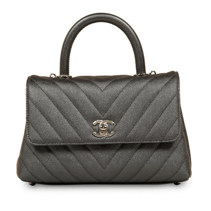 Chanel Coco Handle Caviar Silver Shoulder Bag
