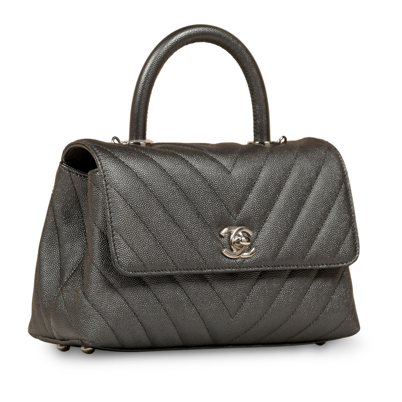 Chanel Coco Handle Caviar Silver Shoulder Bag