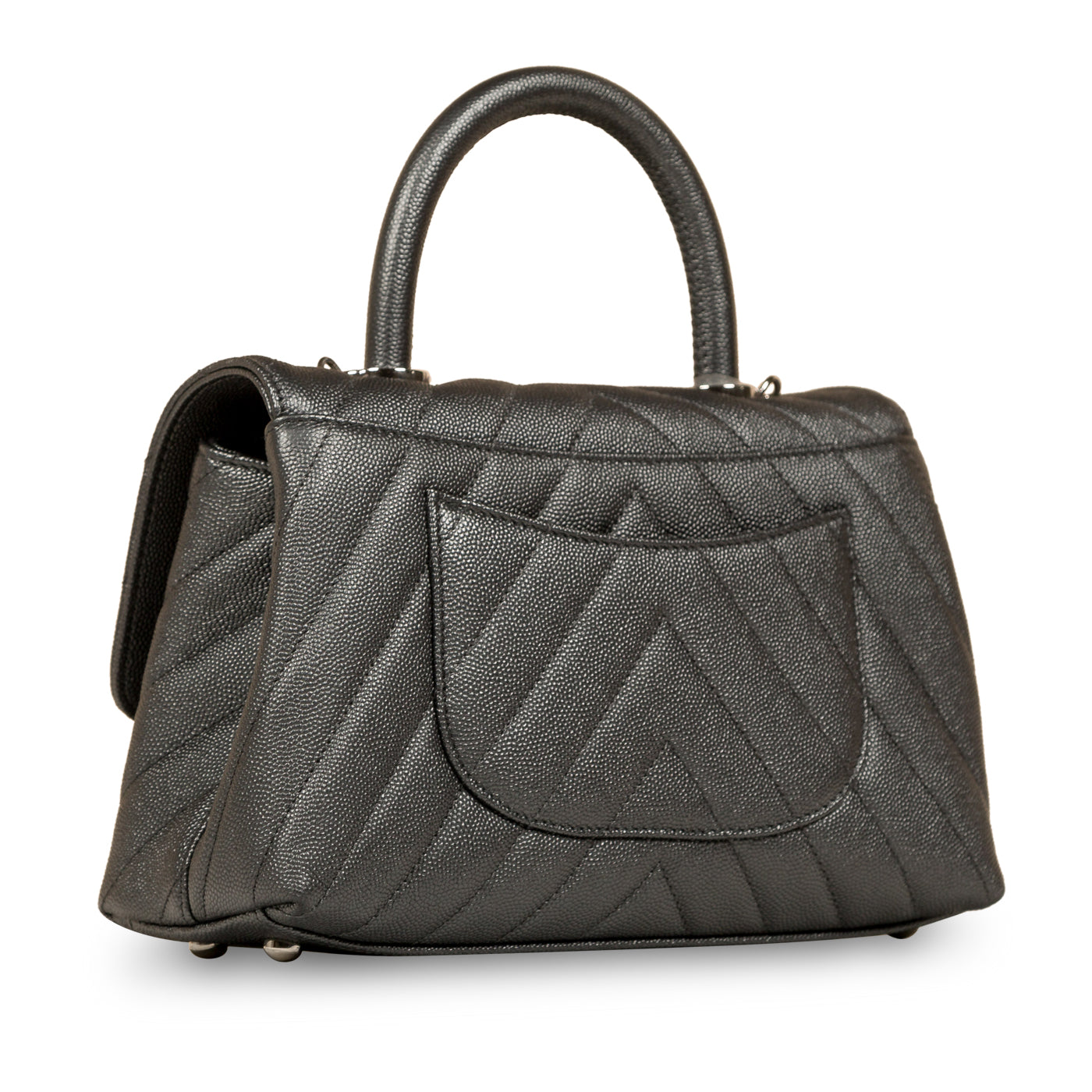 Chanel Coco Handle Caviar Silver Shoulder Bag