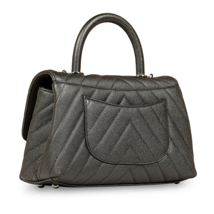 Chanel Coco Handle Caviar Silver Shoulder Bag
