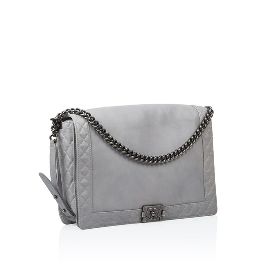 Chanel Boy Bag Quilted Grey Shoulder Bag