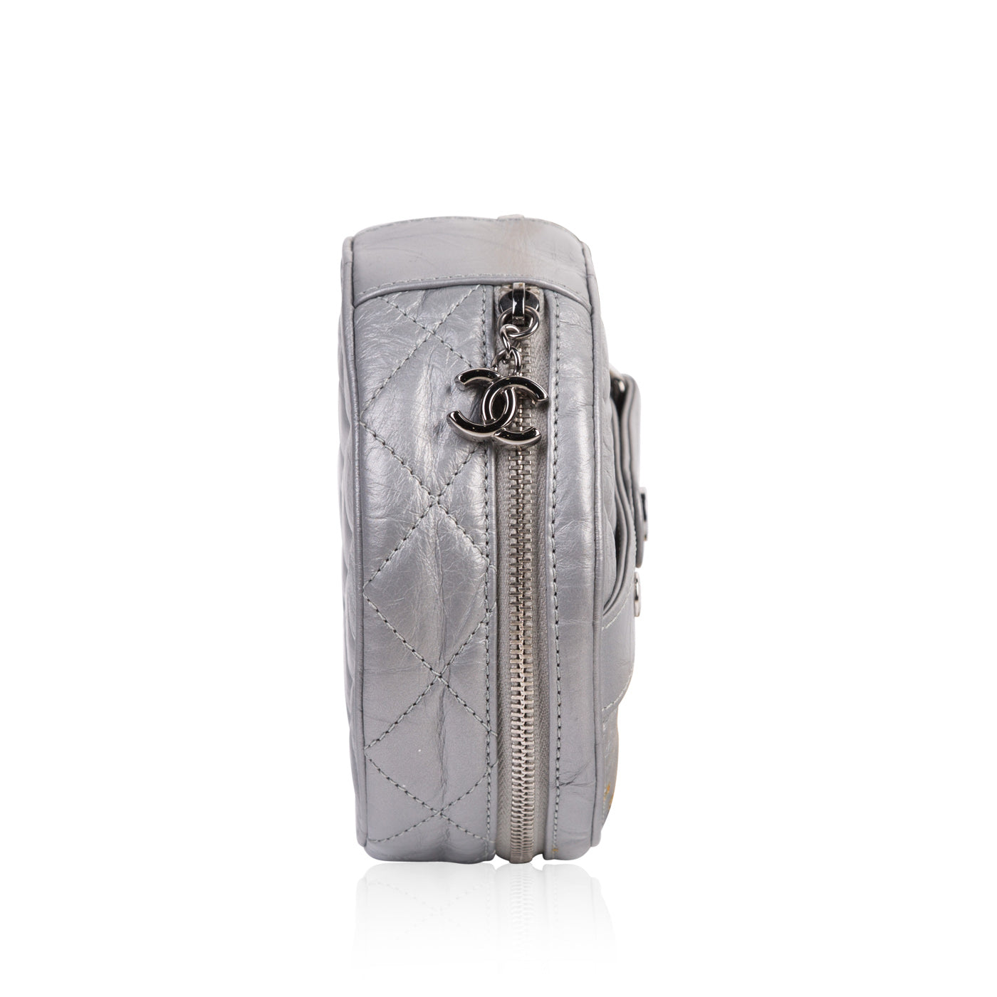 Chanel Medallion Calfskin Silver Clutch