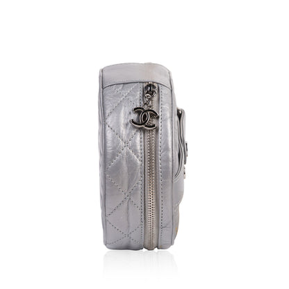 Chanel Medallion Calfskin Silver Clutch