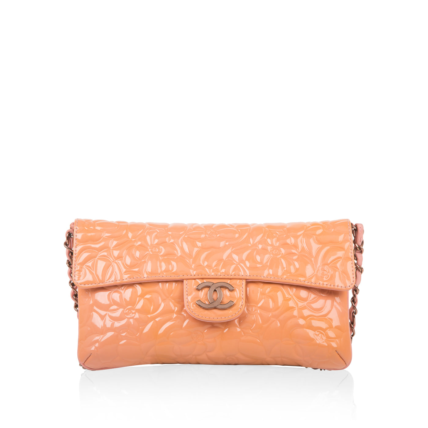 Chanel Peach Patent Camellia Bag