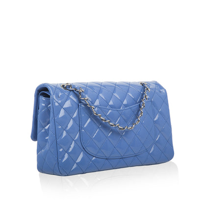 Chanel Classic Flap Patent Leather Silver Shoulder Bag Patent Leather
