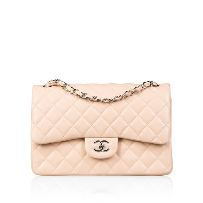 Chanel Classic Flap Lambskin Silver Shoulder Bag Style 13