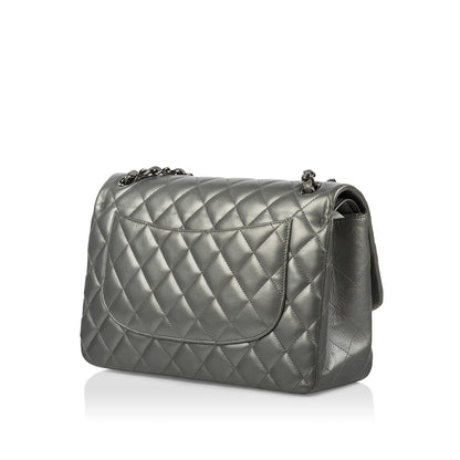 Chanel Classic Flap Lambskin Silver Shoulder Bag Style 29