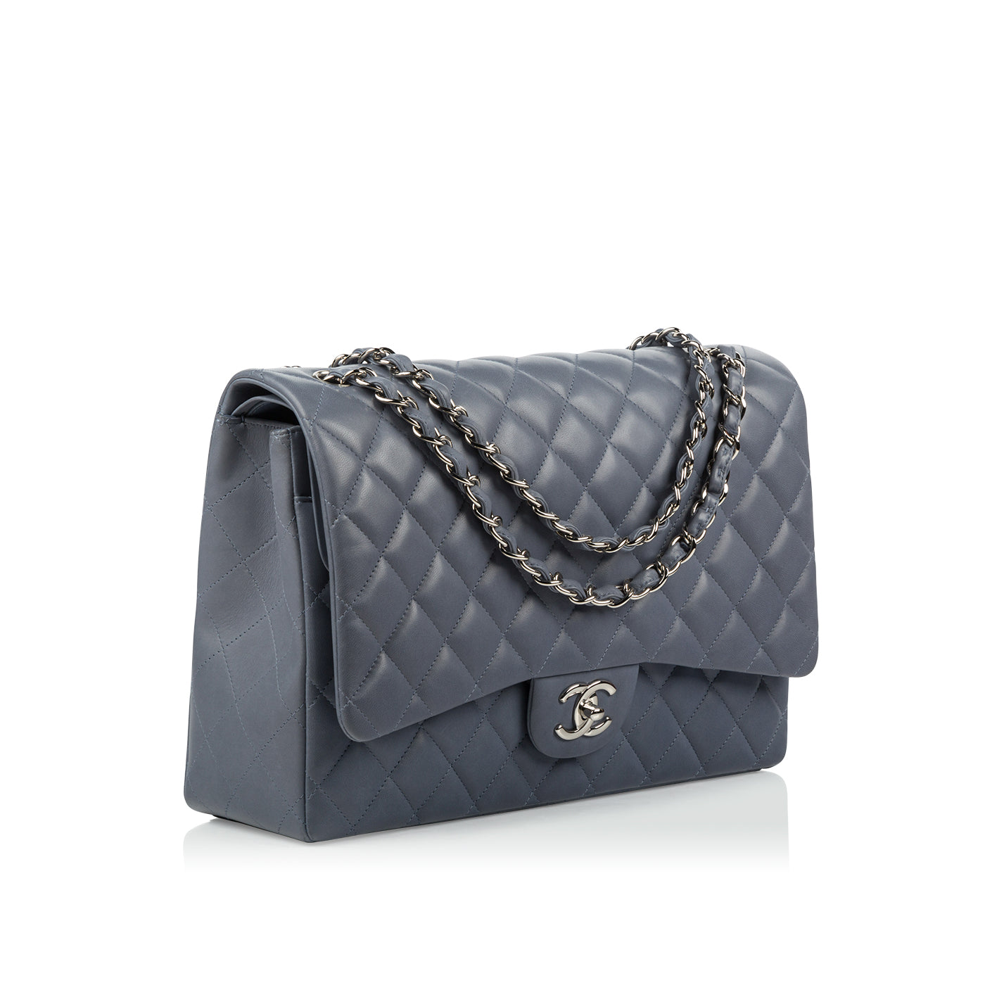 Chanel Classic Flap Lambskin Silver Shoulder Bag Style 30