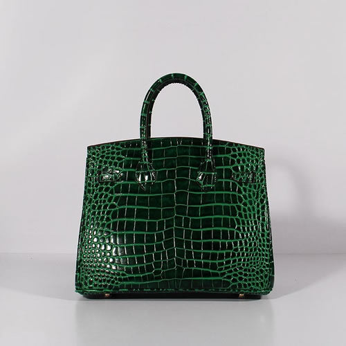 Luxury Hermes Birkin 30Cm Crocodile Leather Bag With Strap Green Gold