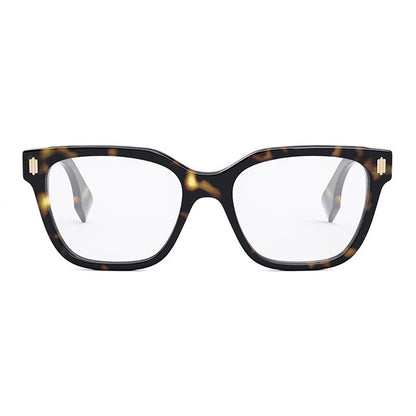 Fendi Eyeglasses Square Full Rim, Dark Havana Frame and Clear Demo Lenses Lens FE50055I052