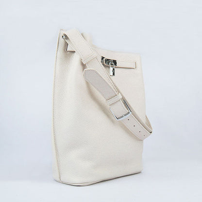 Luxury Hermes Nappa Leather Shoulder Bag Beige Silver