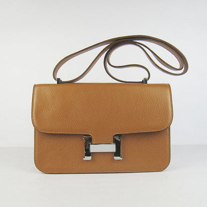 Luxury Hermes Calf Leather Message Bag Light Coffee Silver
