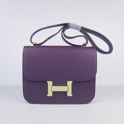 Luxury Hermes Constance Cowskin Leather Bag Purple Golden
